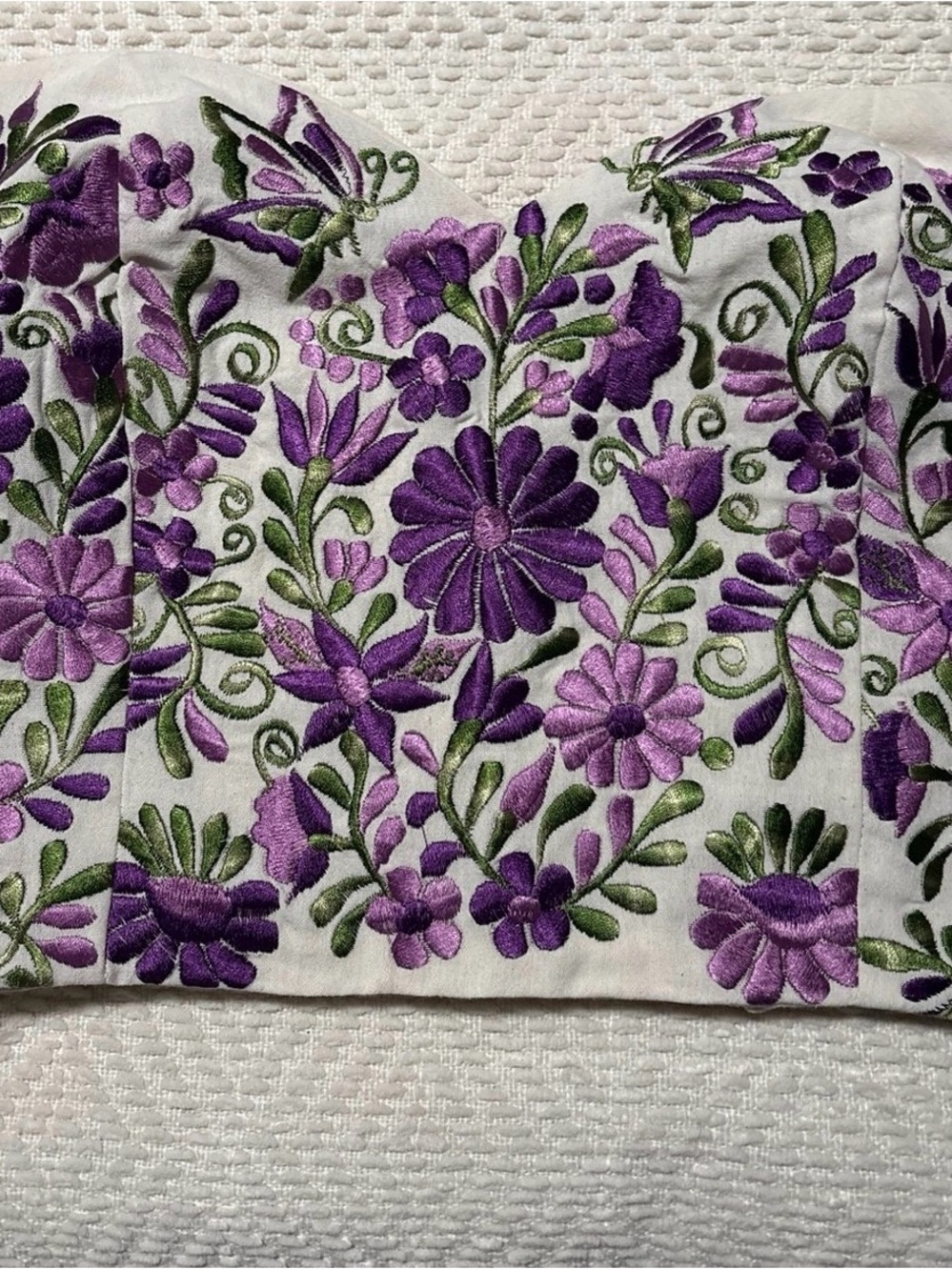 Embroidered Purple Floral Crop Top - Women